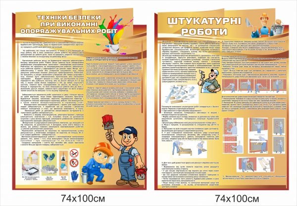 Комплект стендів “Техніка безпеки при виконанні опоряджувальних робіт та штукатурні роботи”