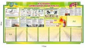 Стенд пластиковий “Куточок цивільного захисту” з комірками для змінної інформації формату А4