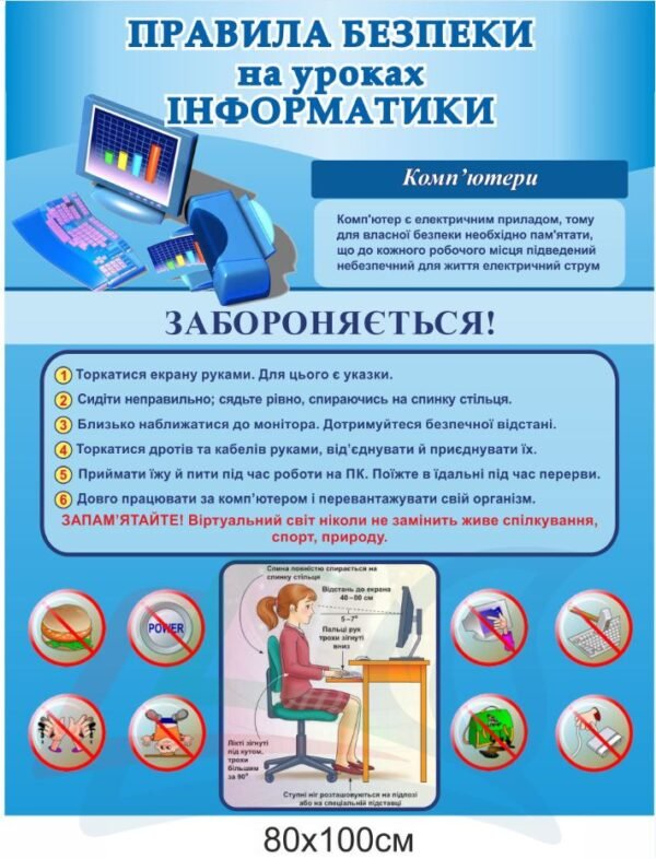 Правила безпеки на уроках інформатики – стенд