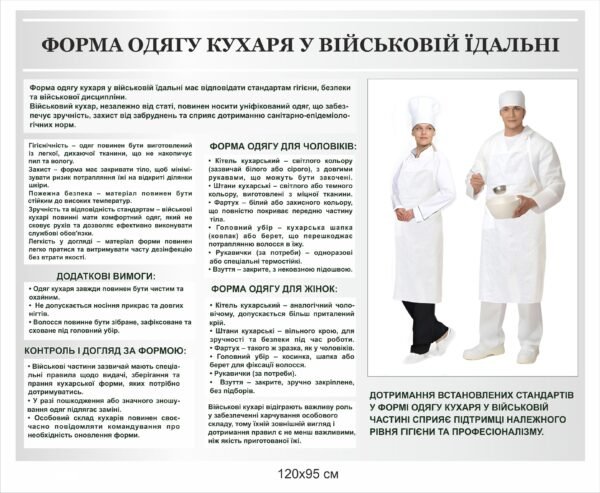 Стенд “Форма одягу кухаря у військовій їдальні”