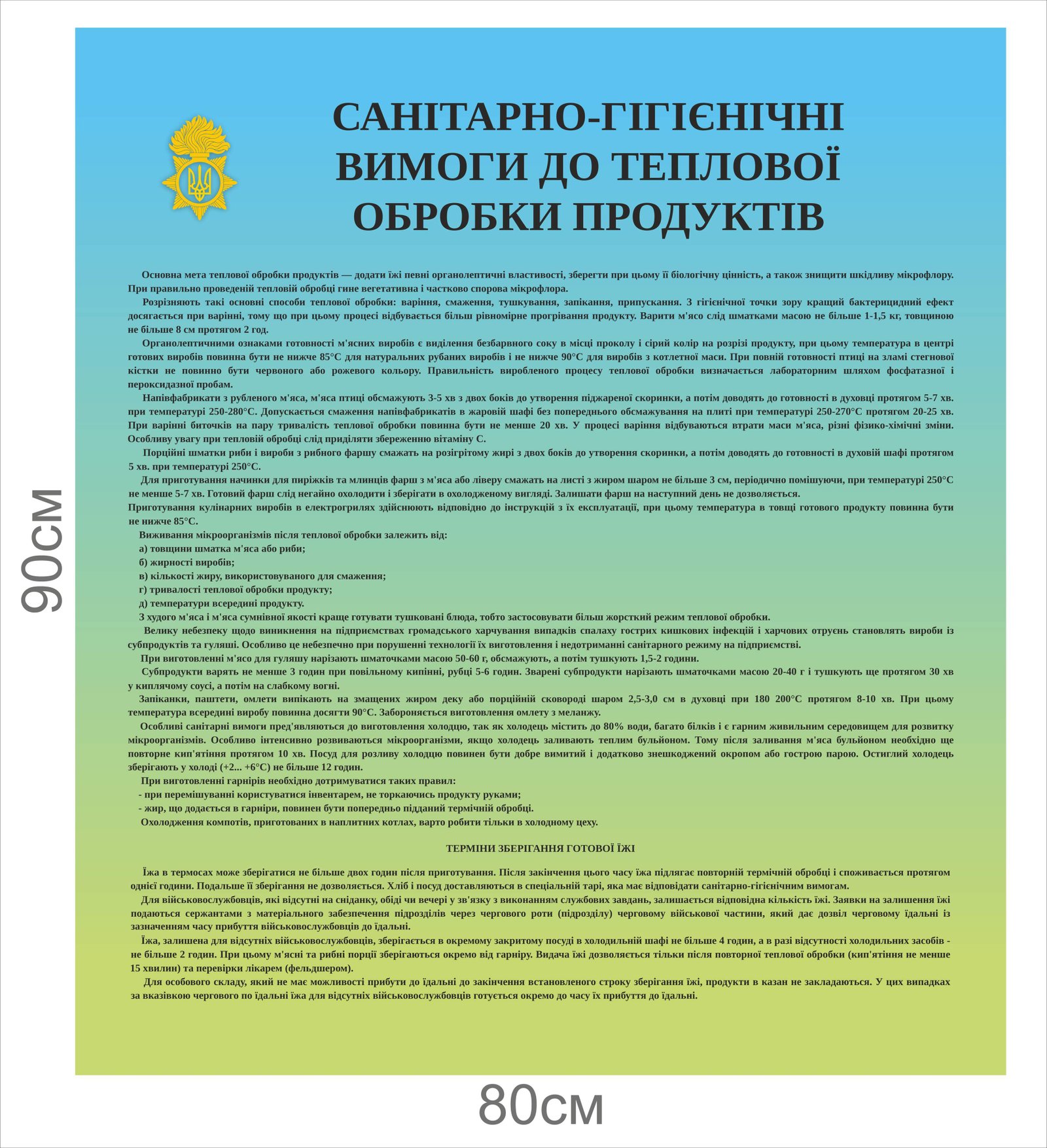 Стенд "Санітарно-гігієнічні вимоги для теплової обробки продуктів"